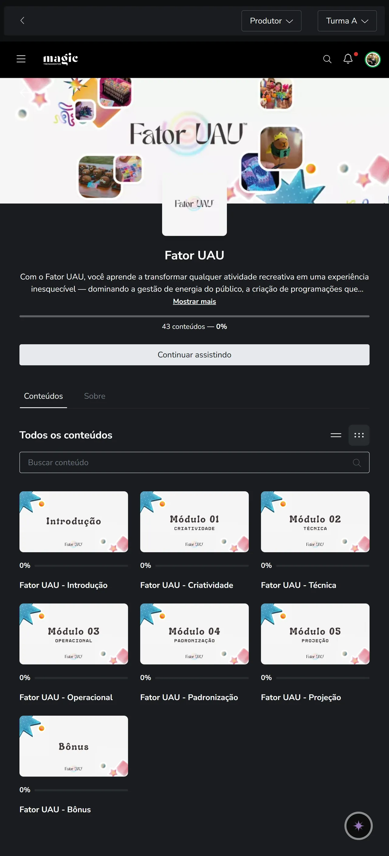 Área de membros do Fator UAU